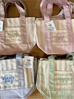 Striped Mini Canvas Tote Bag - Pastel Colors